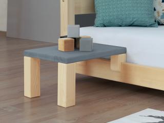 Noční stolek k laťkovým postelím NANOC Zvolte barvu hranolů: Nelakovaná, Zvolte barvu ploch: Tmavě šedá, Varianta: Bez přídavných nohou navíc