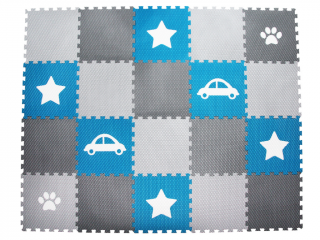 Pěnová podlaha puzzle 20 dílů MODRÉ AUTO