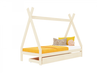 Rostoucí dětská postel SWITCH 2v1 ve tvaru teepee s úložným šuplíkem Zvolte barvu: Béžová, Zvolte rozměr: 90x190 cm