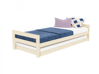 Rostoucí dřevěná jednolůžková postel SWITCH 2v1 s čely a přistýlkou Zvolte barvu: Béžová, Zvolte rozměr: 90x200 cm