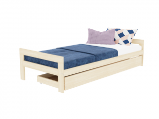 Rostoucí dřevěná jednolůžková postel SWITCH 2v1 s čely a úložným šuplíkem Zvolte barvu: Bílá, Zvolte rozměr: 80x160 cm