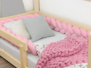 Růžový bavlněný mantinel do postele pletený do copu 300 cm (3 metry)