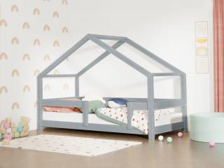Tmavě šedá dětská postel domeček LUCKY s pevnou bočnicí 90x190 cm