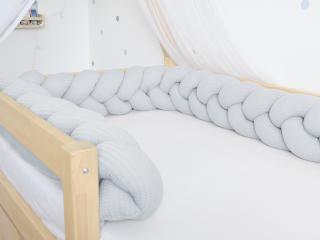 Vaflový mantinel pletený do copu ze 3 pramenů Zvolte barvu: Šedá, Zvolte rozměr: 350 cm (3,5 metru)