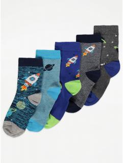 Chlapecké ponožky GEORGE, 5 ks v balení, motiv rakety Velikost: EU 19 - 22.5 (1.5 - 2 roky)