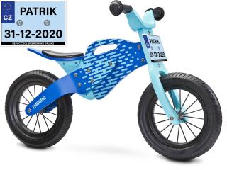Dětské odrážedlo Enduro značky Toyz, dřevěné, barva modrá, s osobní SPZ Text na SPZ: Budoucí cyklistická star, Barva SPZ: modrá