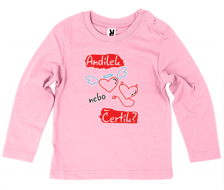 Dětské tričko Ellie Bee, motiv  Andílek nebo čertík?  Barva: Růžová, Velikost: 12 měsíců, Rukáv: dlouhý