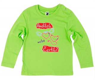 Dětské tričko Ellie Bee, motiv  Andílek nebo čertík?  Barva: Zelená, Velikost: 12 měsíců, Rukáv: dlouhý