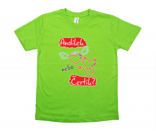 Dětské tričko Ellie Bee, motiv  Andílek nebo čertík?  Barva: Zelená, Velikost: 6 let (122cm), Rukáv: krátký