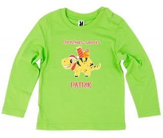 Dětské tričko Ellie Bee, motiv  Christmas-saurus  se jménem dítěte Barva: Zelená, Velikost: 12 měsíců, Rukáv: dlouhý