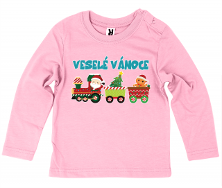 Dětské tričko Ellie Bee, motiv  Veselé Vánoce  Barva: Růžová, Velikost: 6 měsíců, Rukáv: dlouhý