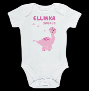 Kojenecké body Ellie Bee, krátký nebo dlouhý rukáv, barva bílá, motiv  Ellinka saurus  s jménem dítěte Velikost: 0 - 3 měsíce (56 - 62cm), Rukáv:…
