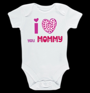 Kojenecké body Ellie Bee, krátký nebo dlouhý rukáv, barva bílá, motiv  I love you mommy  Velikost: 0 - 3 měsíce (56 - 62cm), Rukáv: krátky