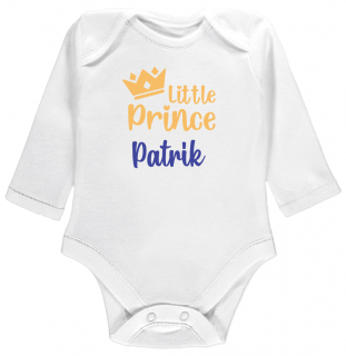 Kojenecké body Ellie Bee, krátký nebo dlouhý rukáv, barva bílá, motiv  Little prince  s jménem dítěte Velikost: 2 - 3 roky (92 - 98cm), Rukáv: dlouhý