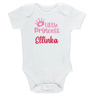 Kojenecké body Ellie Bee, krátký nebo dlouhý rukáv, barva bílá, motiv  Little princess  s jménem dítěte Velikost: 3 - 6 měsíců (62 - 68cm), Rukáv:…