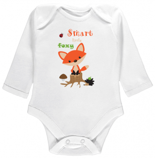 Kojenecké body Ellie Bee, krátký nebo dlouhý rukáv, barva bílá, motiv  Smart little foxy  Velikost: 0 - 3 měsíce (56 - 62cm), Rukáv: dlouhý