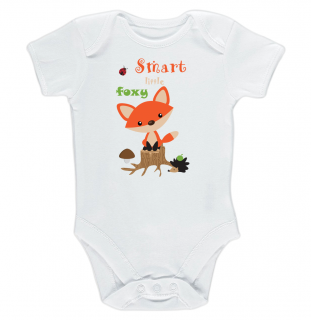 Kojenecké body Ellie Bee, krátký nebo dlouhý rukáv, barva bílá, motiv  Smart little foxy  Velikost: 0 - 3 měsíce (56 - 62cm), Rukáv: krátky