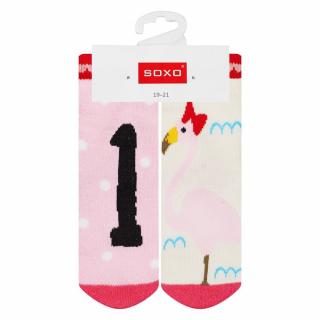 Narozeninové ponožky SOXO, růžové, motiv 1 rok Velikost: EU 19 - 21