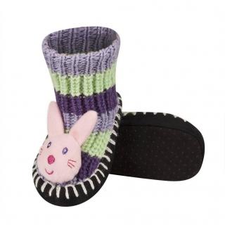 Pletené ponožky s protiskluzovou podrážkou SOXO, pruhované, motiv zajíček Velikost: 1 - 2 roky