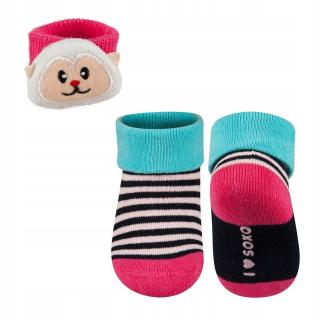 Ponožky a náramek  SOXO, pruhované, motiv opička Velikost: EU 11 - 14 (0 - 12 měsíců)