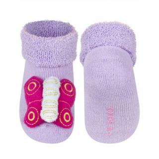 Ponožky s chrastítkem  SOXO, motiv motýlek, fialové Velikost: EU 11 - 14 (0 - 12 měsíců)