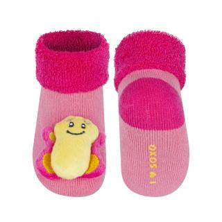 Ponožky s chrastítkem  SOXO, motiv motýlek, růžové Velikost: EU 11 - 14 (0 - 12 měsíců)