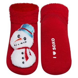 Ponožky s chrastítkem  SOXO, motiv sněhulák, červené Velikost: EU 11 - 14 (0 - 12 měsíců)
