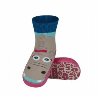 Ponožky s koženou podrážkou SOXO, růžové, motiv hroch Velikost: EU 27 - 28