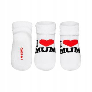 Ponožky s nápisem  SOXO, bílé s nápisy I LOVE MUM Velikost: EU 11 - 14 (0 - 12 měsíců)