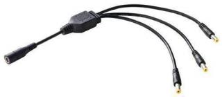 Napájecí kabelová redukce (DC power splitter) 1x zástrčka 5,5/2,1x11/3x zásuvka 5,5/2,1x11, stíněný kabel 30cm