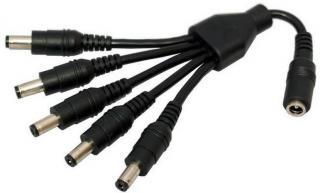 Napájecí kabelová redukce (DC power splitter) 1x zástrčka 5,5/2,1x11/5x zásuvka 5,5/2,1x11, stíněný kabel 30cm