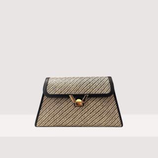 COCCINELLE DEW BICOLOR STRAW MEDIUM KABELKA MULTICOLOR NOIR/NOIR SS25