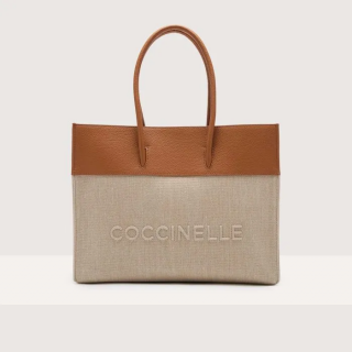 COCCINELLE MYRTHA CANVAS MEDIUM KABELKA NATURAL/CUIR SS25