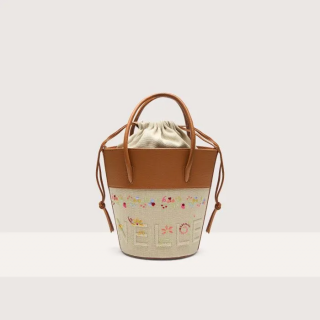 COCCINELLE MYRTHA LENCOS EMRBOIDERY MEDIUM BUCKET BAG MULTICOLOR/CUIR SS25