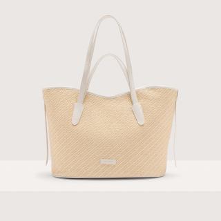 NEW NEVER WITHOUT BAG LARGE BICOLOR STRAW KABELKA COCCINELLE MUL.BLANCO/BLAN SS25