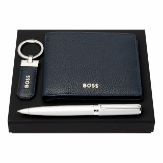SET BOSS NAVY - KULIČKOVÉ PERE, PENĚŽENKA A KLÍČENKA