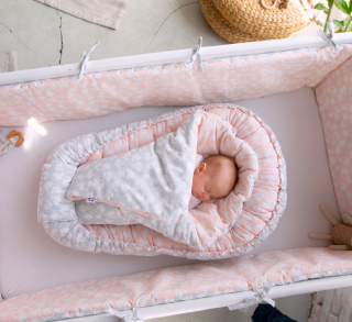 Modern česká výbavička pro miminko 3v1 hnízdečko + zavinovačka + mantinel Bunny Silver-Rose