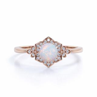 Emporial prsten Měsíční duhový kámen Flower 14k růžové zlato Vermeil GU-DR14627R-ROSEGOLD-MOONSTONE-ZIRCON Velikost: 10 (EU: 61-63)