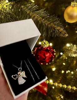 Emporial stříbrný rhodiovaný náhrdelník Vánoční anděl strážný PC1009-2