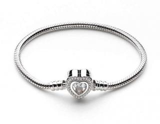 Emporial stříbrný rhodiovaný náramek na přívěsky Luxusní křišťálové srdce DR22123B-SILVER-RHODIUM Velikost: 16 cm