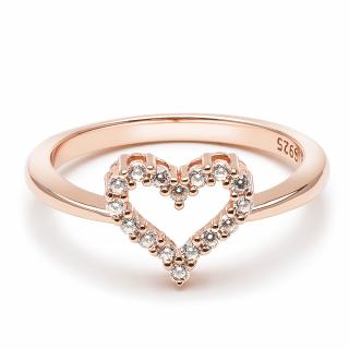 Royal Fashion prsten Třpytivé srdce Rose Gold 14k růžové zlato R14 Velikost: 4 (EU: 47-48)