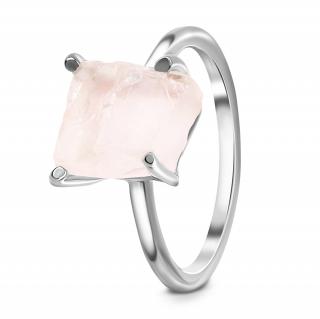 Royal Fashion stříbrný rhodiovaný prsten Raw s drahokamem růženínem Rose GU-DR15849R-SILVER-ROSEQUARTZ Velikost: 5 (EU: 49-50)
