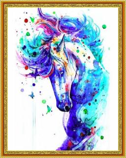 Diamantové malování - Barevný kůň  Včetně předtištěného ozdobného rámu