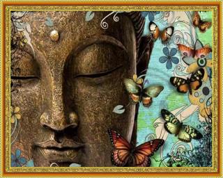 Diamantové malování -  Buddha s motýly  Včetně předtištěného ozdobného rámu