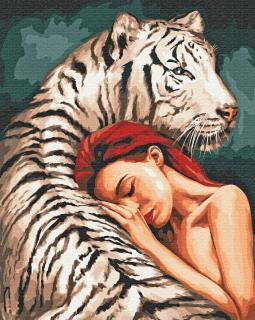Diamantové malování - Dívka a tygr