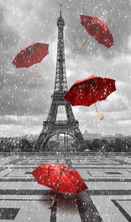 Diamantové malování - Eiffelovka s deštníky