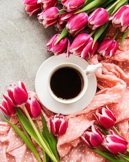 Diamantové malování - Káva s tulipány