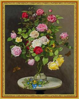 Diamantové malování - Keřové růže  Včetně předtištěného ozdobného rámu