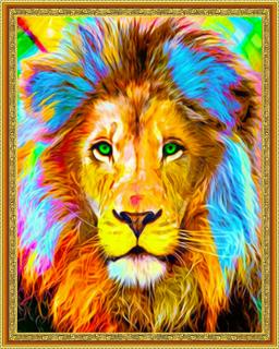 Diamantové malování - Lev v barvách  Včetně předtištěného ozdobného rámu
