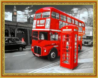 Diamantové malování - Londýnský autobus  Včetně předtištěného ozdobného rámu